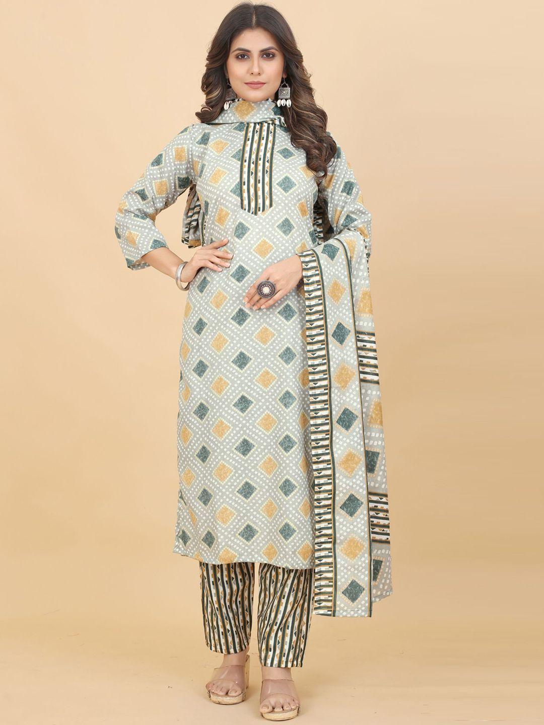 kalini geometric printed regular straight kurta & trousers with dupatta