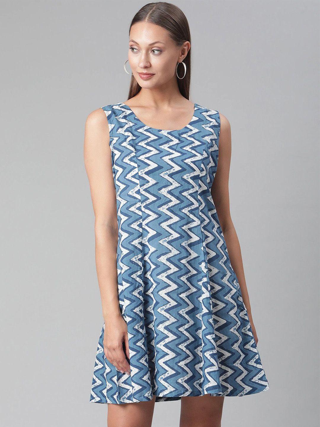 kalini geometric printed round neck sleeveless cotton a-line dress