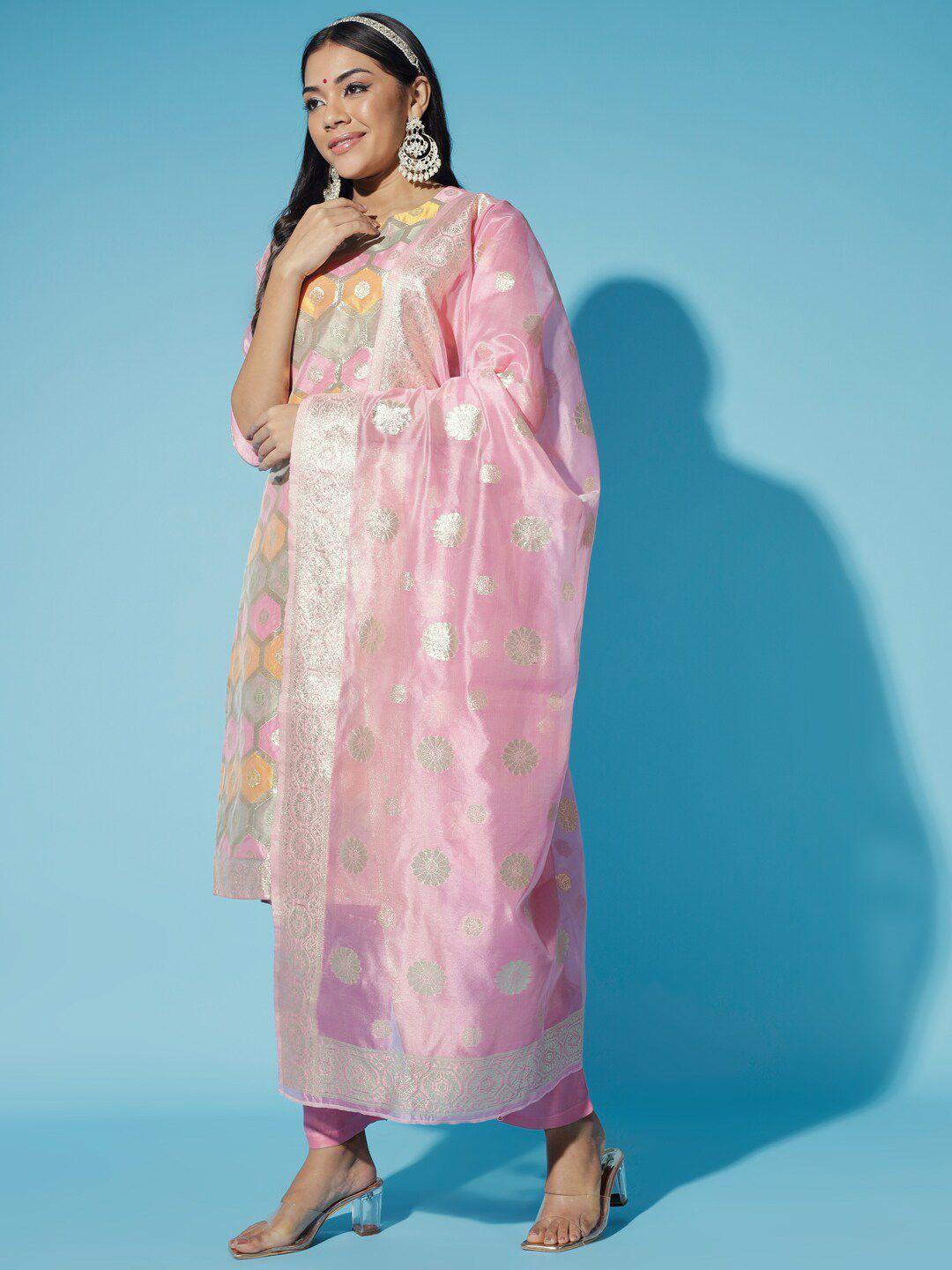 kalini geometric printed straight kurta & trousers with dupatta