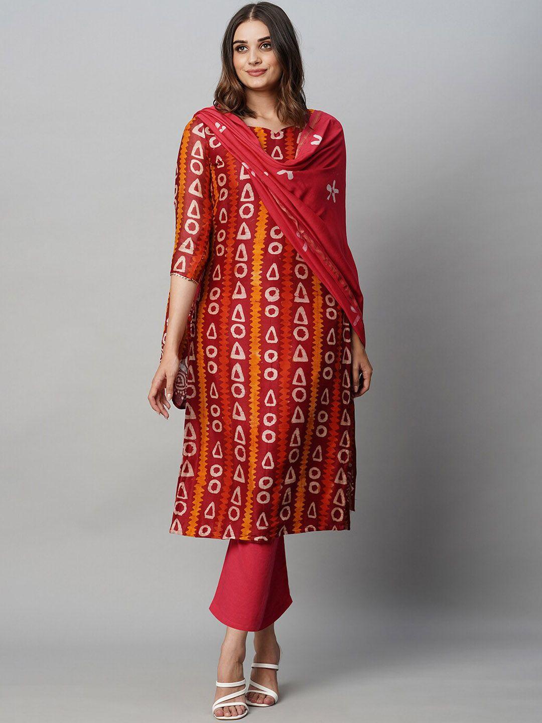 kalini geometric printed straight kurta & trousers with dupatta