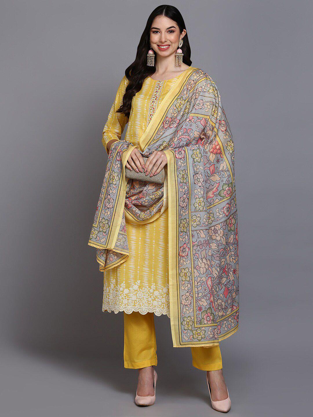 kalini geometric printed straight kurta & trousers with dupatta