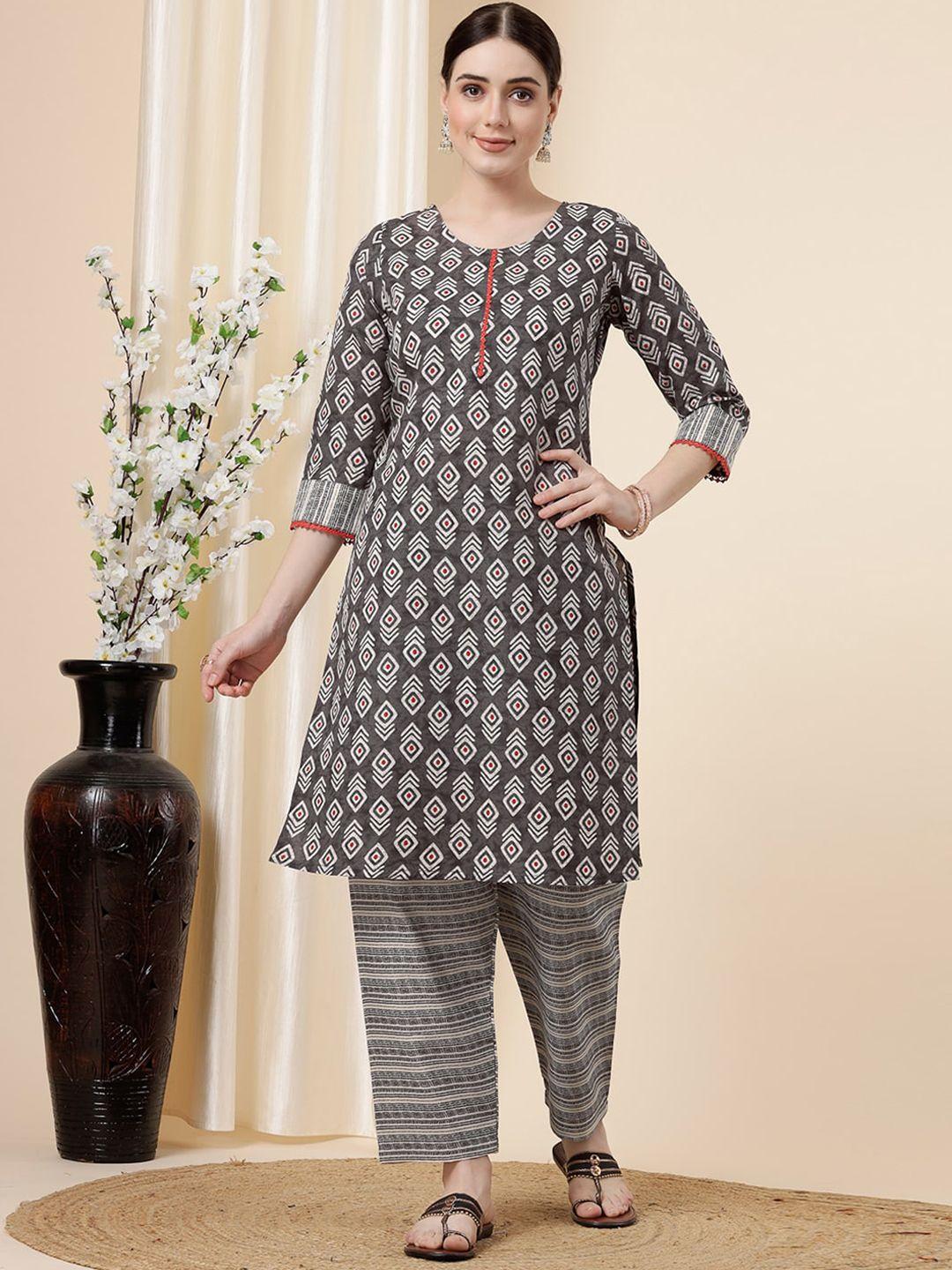 kalini geometric printed straight kurta with trouser