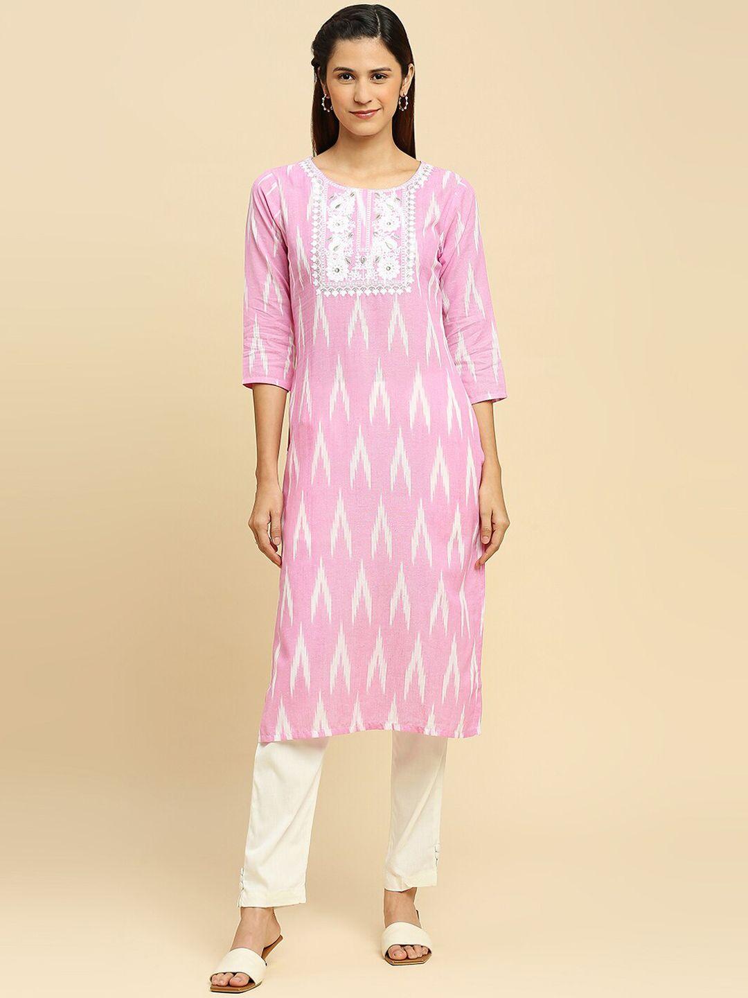 kalini geometric printed thread work regular pure cotton kurta