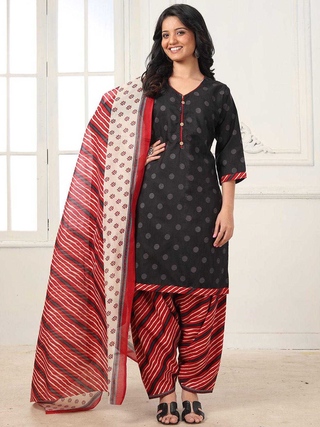 kalini geometric printed v-neck kurta with patiala & dupatta