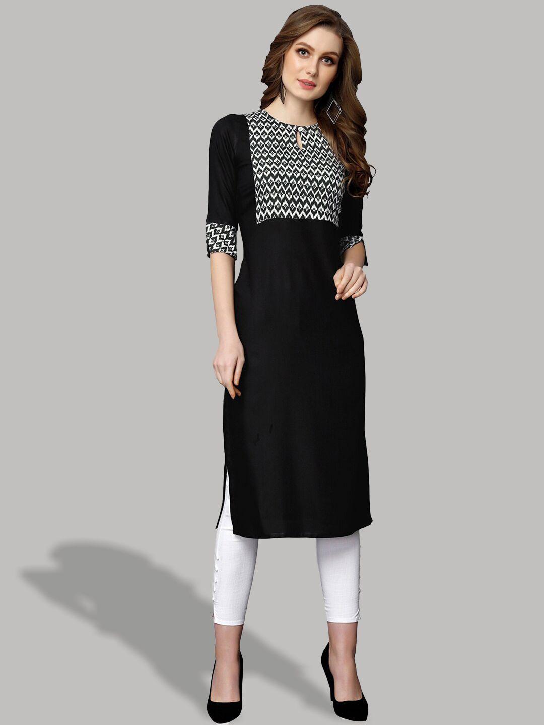 kalini geometric printed yoke keyhole neck straight kurta