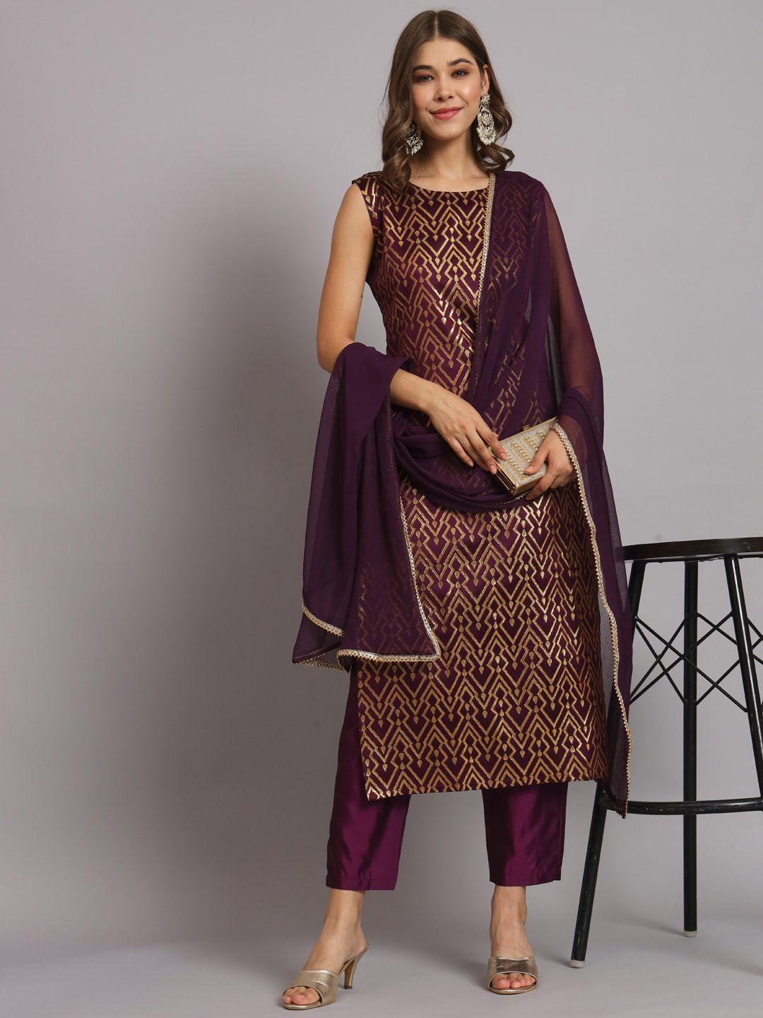 kalini geometric woven design regular kurta with trousers & dupatta