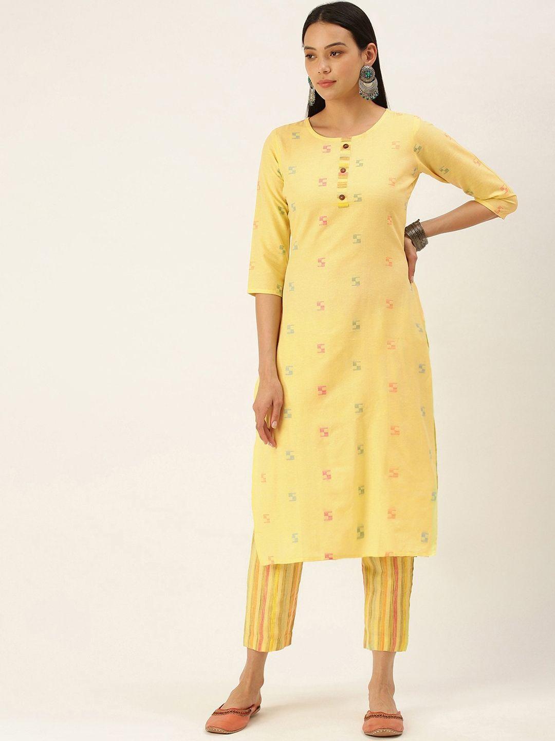 kalini geometric woven design regular kurta with trousers