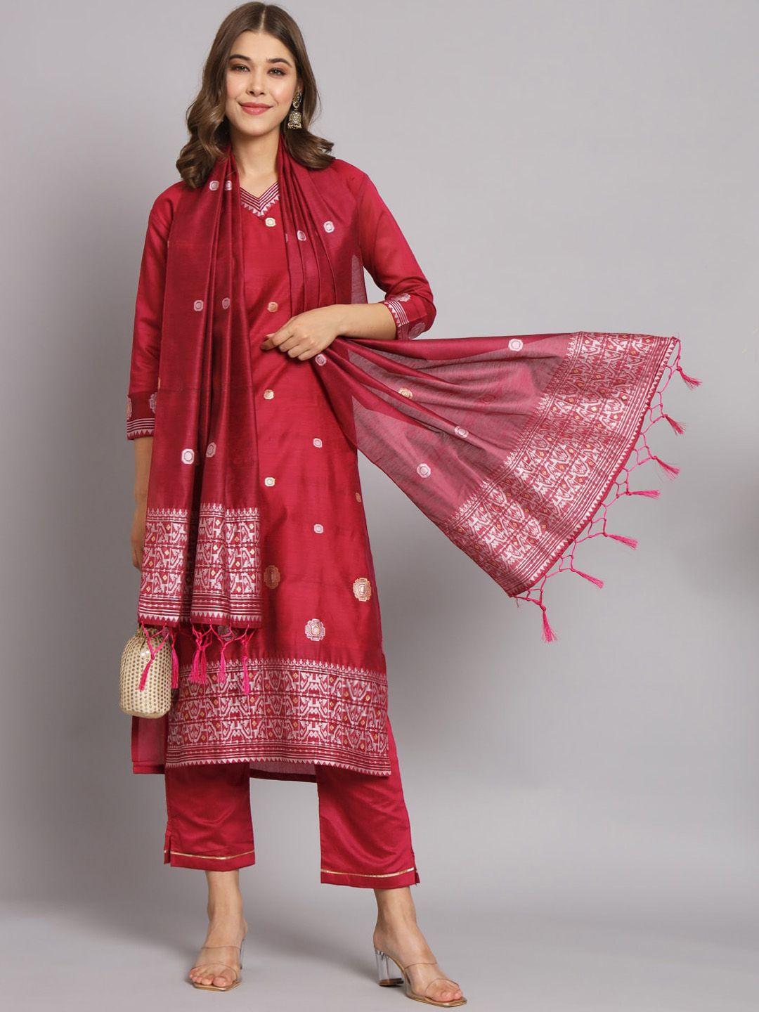 kalini geometric woven design regular straight kurta & trousers with dupatta