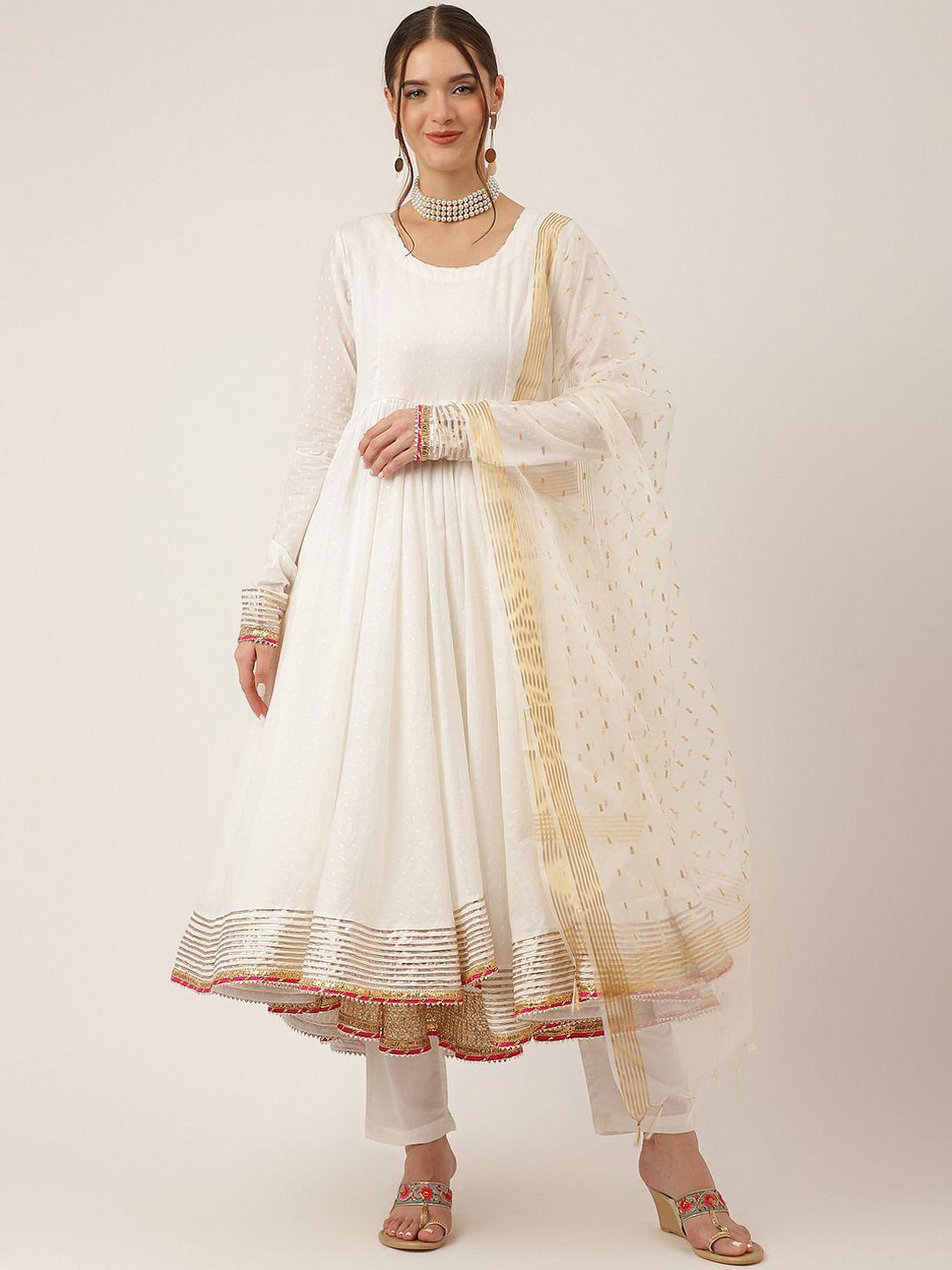 kalini gotta patti detailed pure cotton anarkali kurta & trouser with dupatta