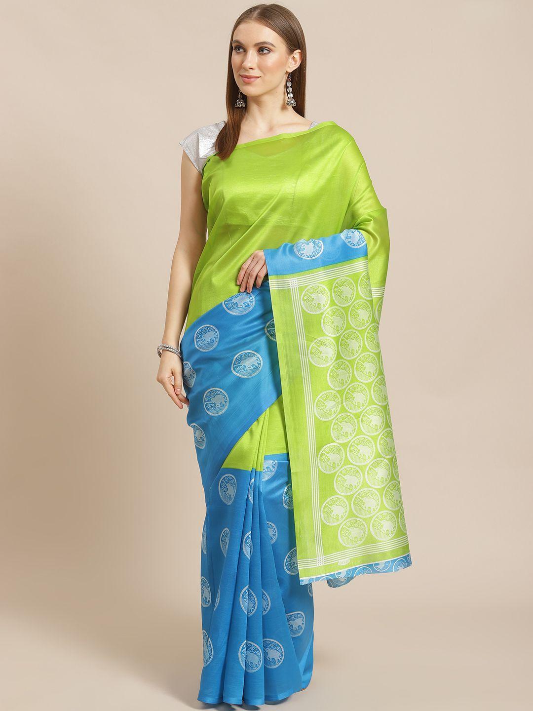 kalini green & blue geometric printed saree