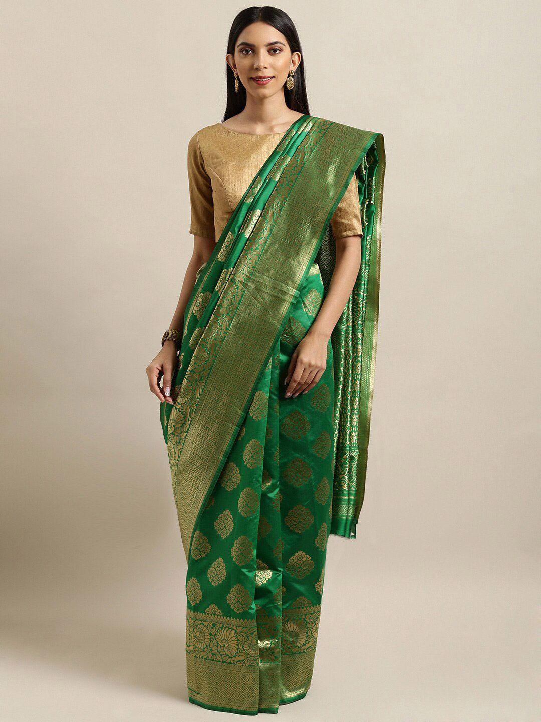 kalini green & gold-toned woven design zari silk blend banarasi saree