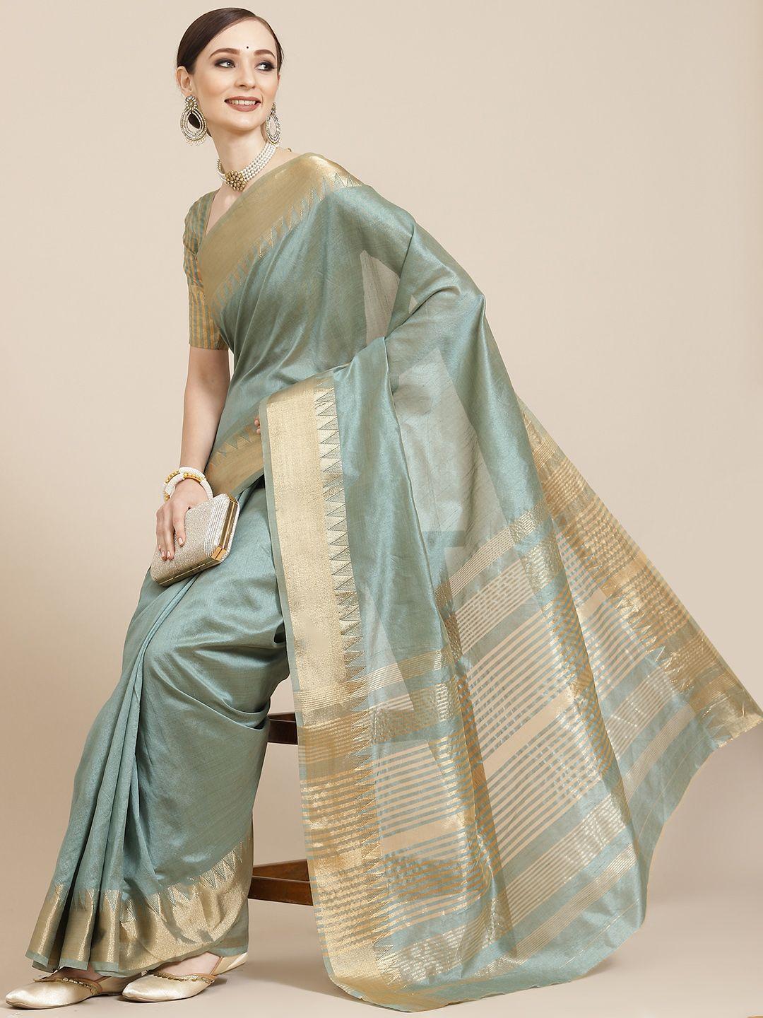 kalini green & golden solid woven design saree