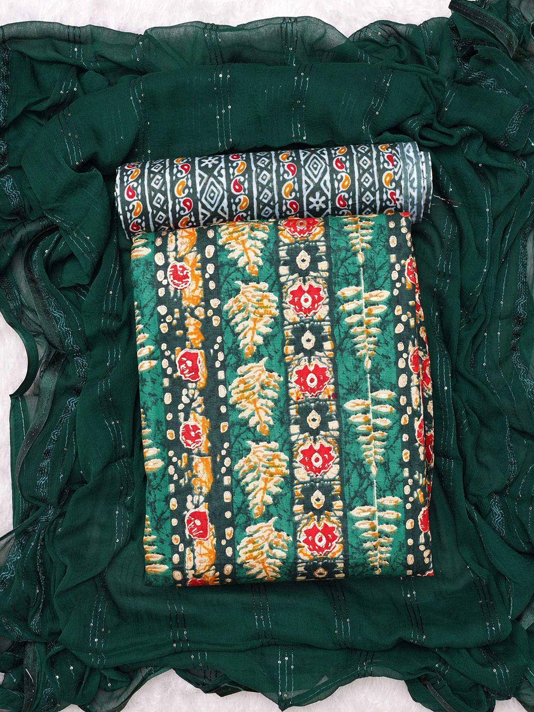 kalini green & red printed art silk unstitched dress material