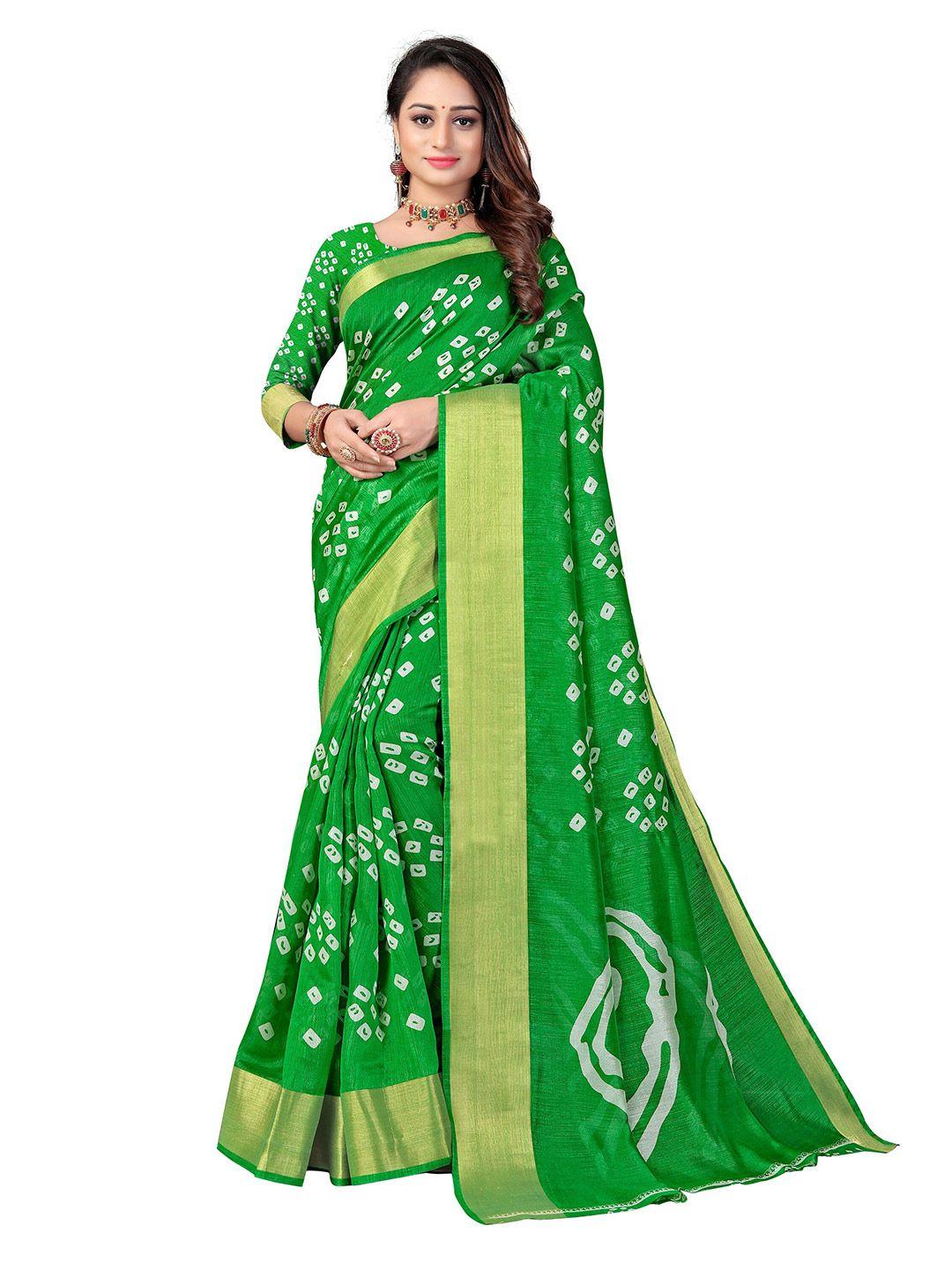 kalini green & white bandhani printed zari mysore silk saree