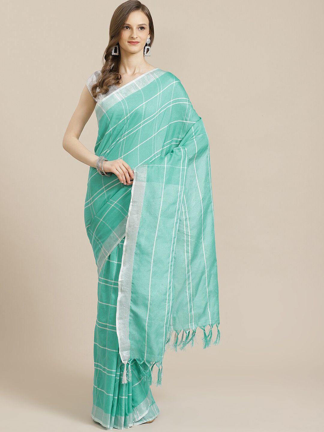 kalini green & white striped pure cotton  saree