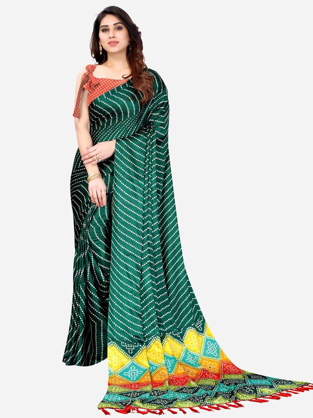 kalini green & yellow bandhani embellished poly silk sarees