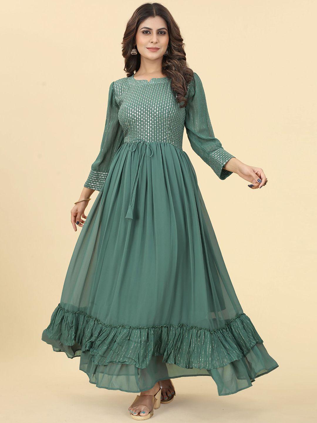 kalini green embellished maxi georgette ethnic dresses