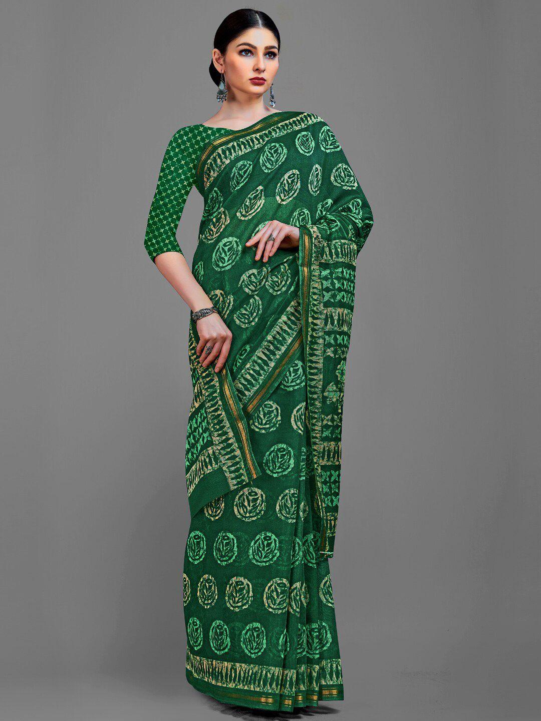 kalini green ethnic motifs block print saree