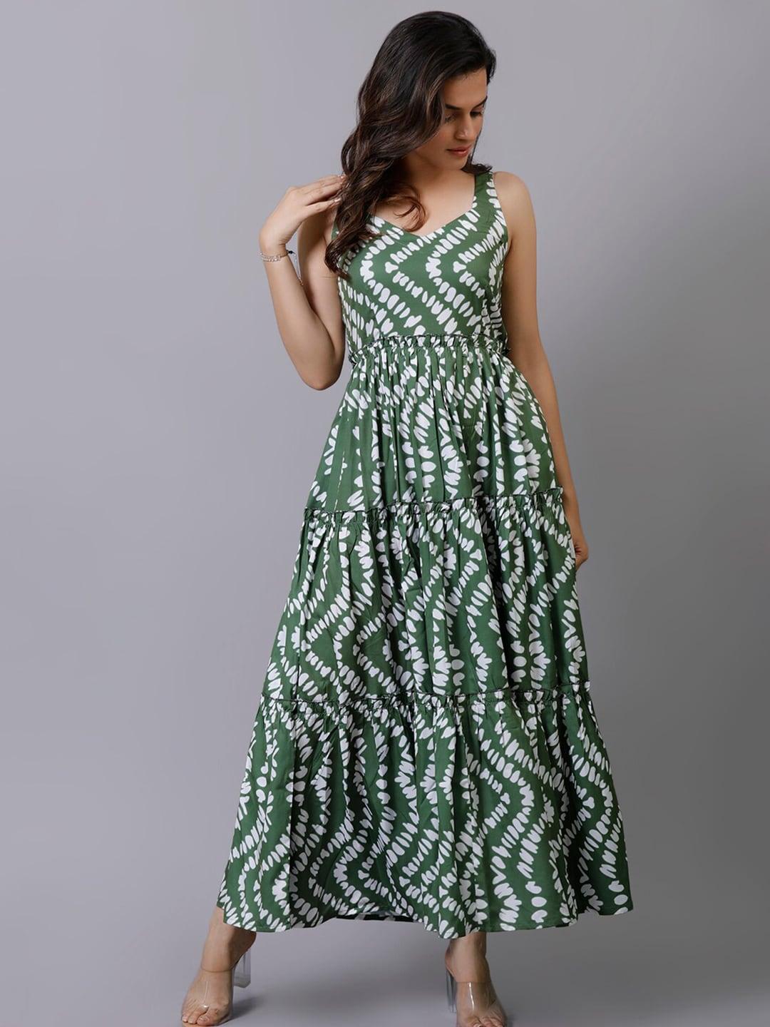 kalini green ethnic motifs print crepe maxi dress