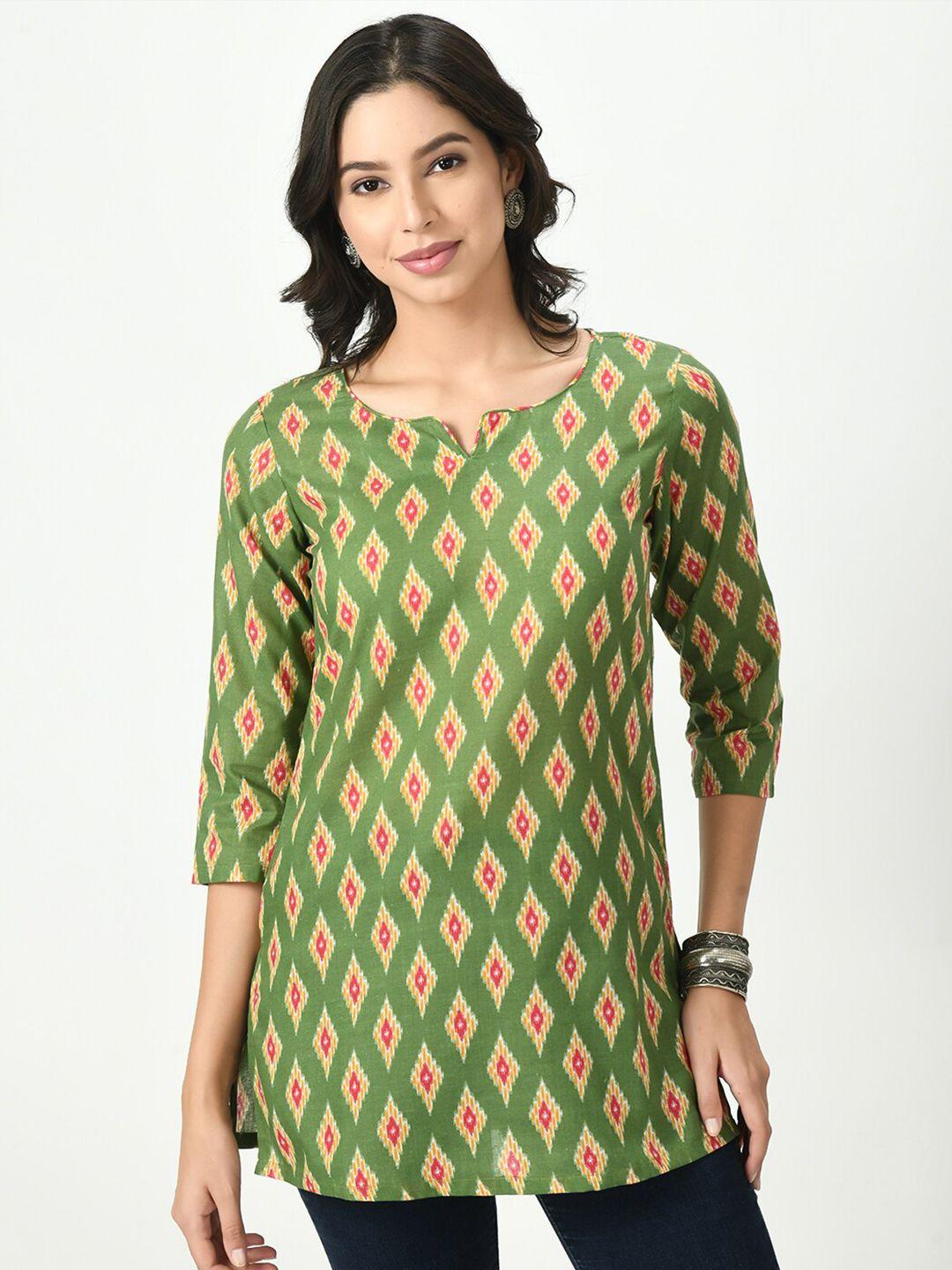 kalini green ethnic motifs printed pure cotton kurti