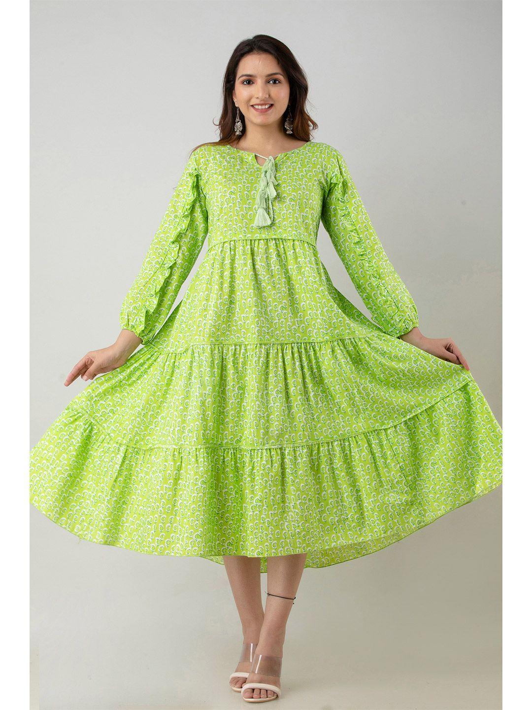 kalini green floral ethnic cotton dress