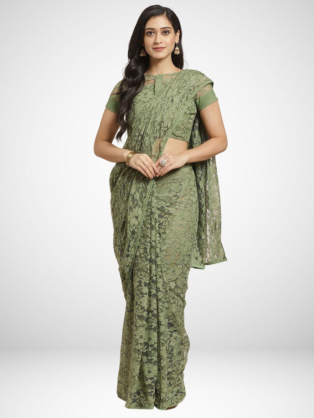 kalini green floral net saree