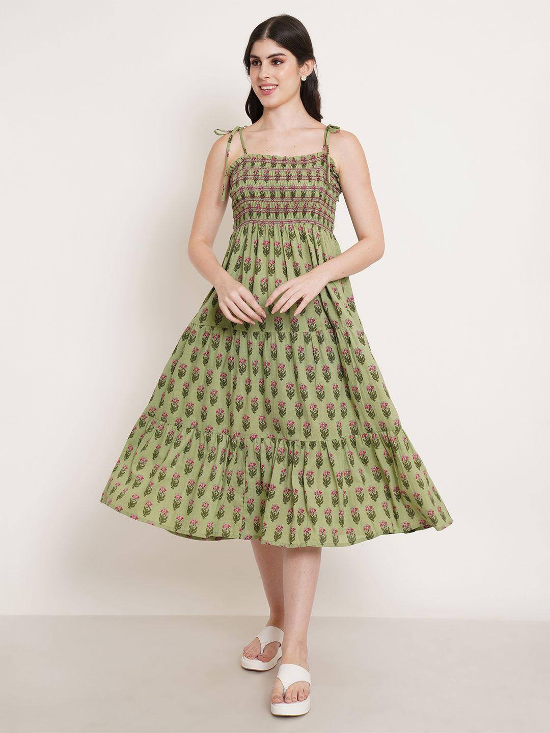 kalini green floral print a-line midi dress