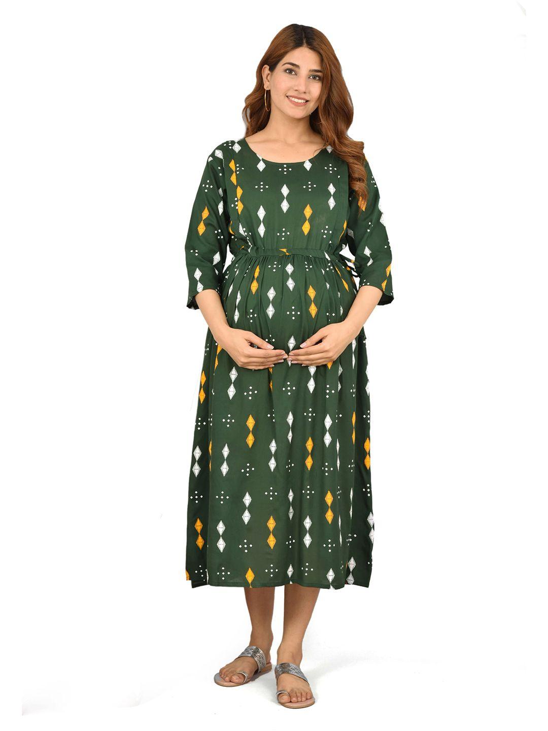 kalini green printed maternity midi dress