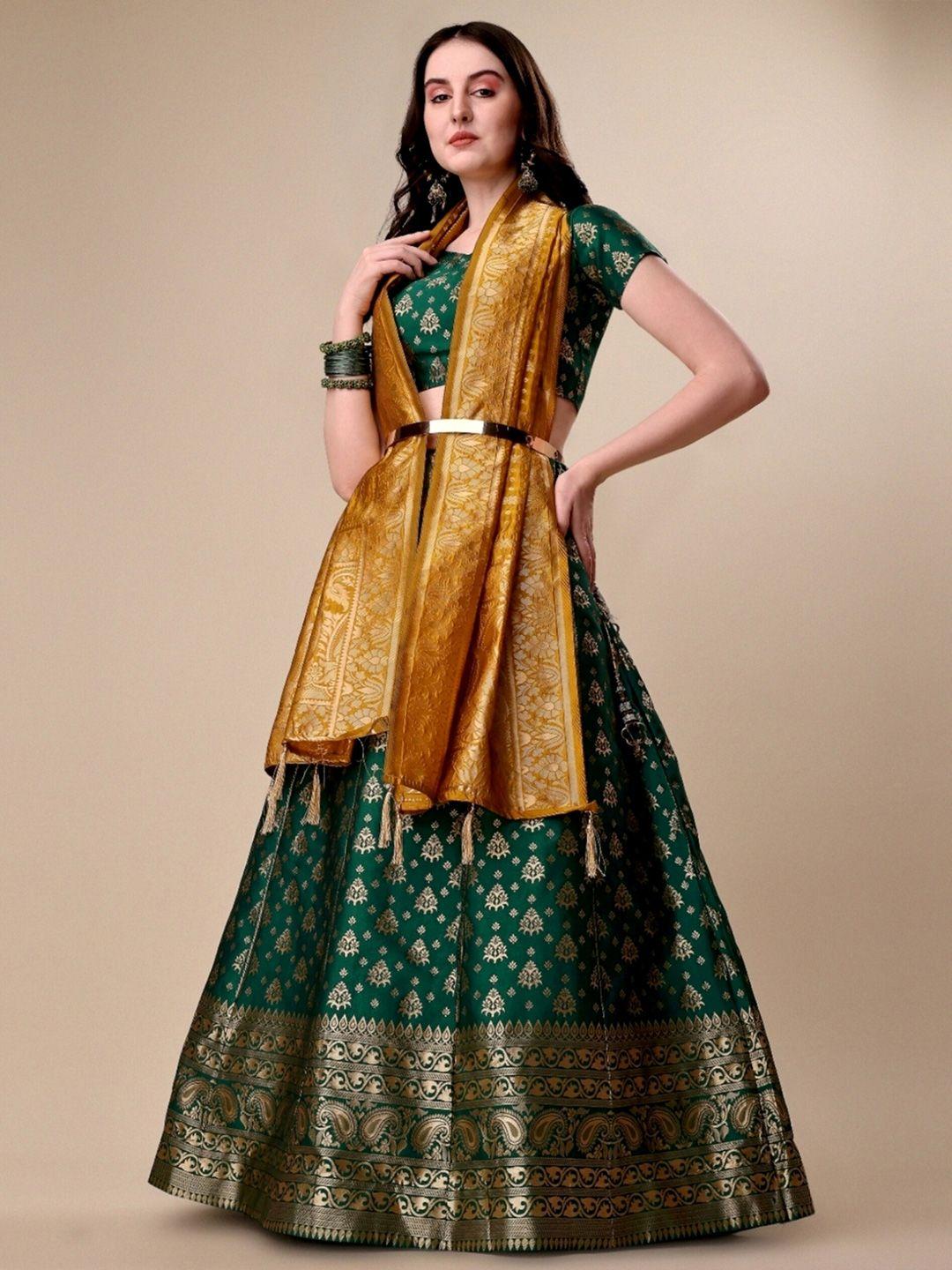 kalini green semi-stitched lehenga & unstitched blouse with dupatta