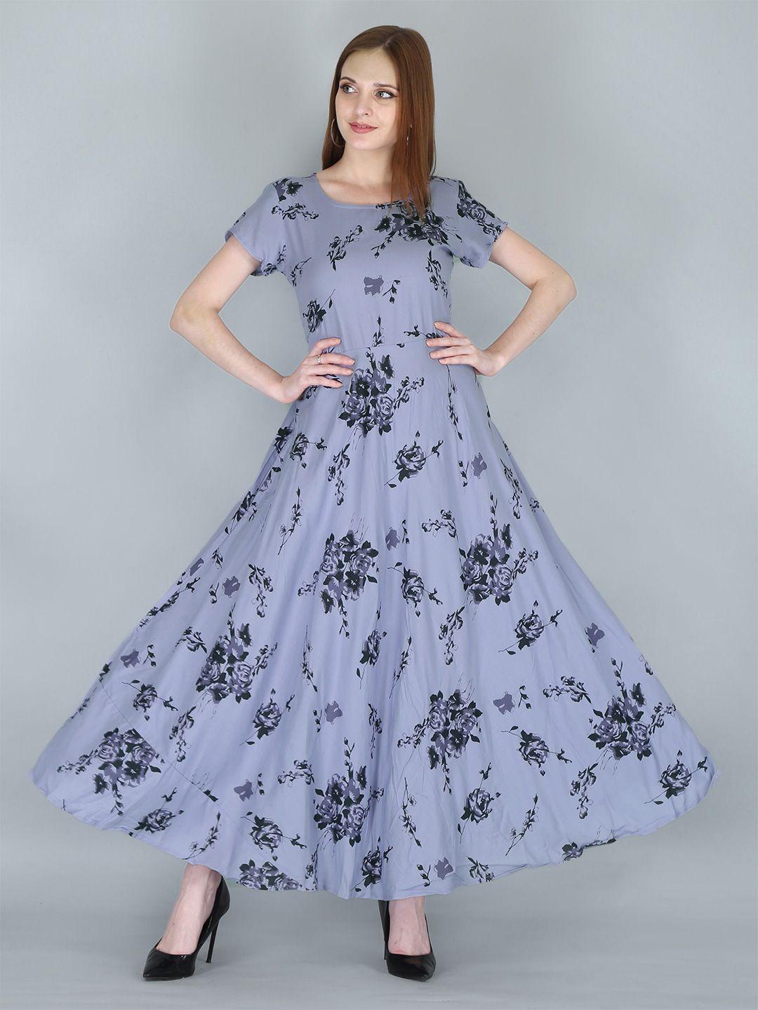 kalini grey & blue floral ethnic maxi dress