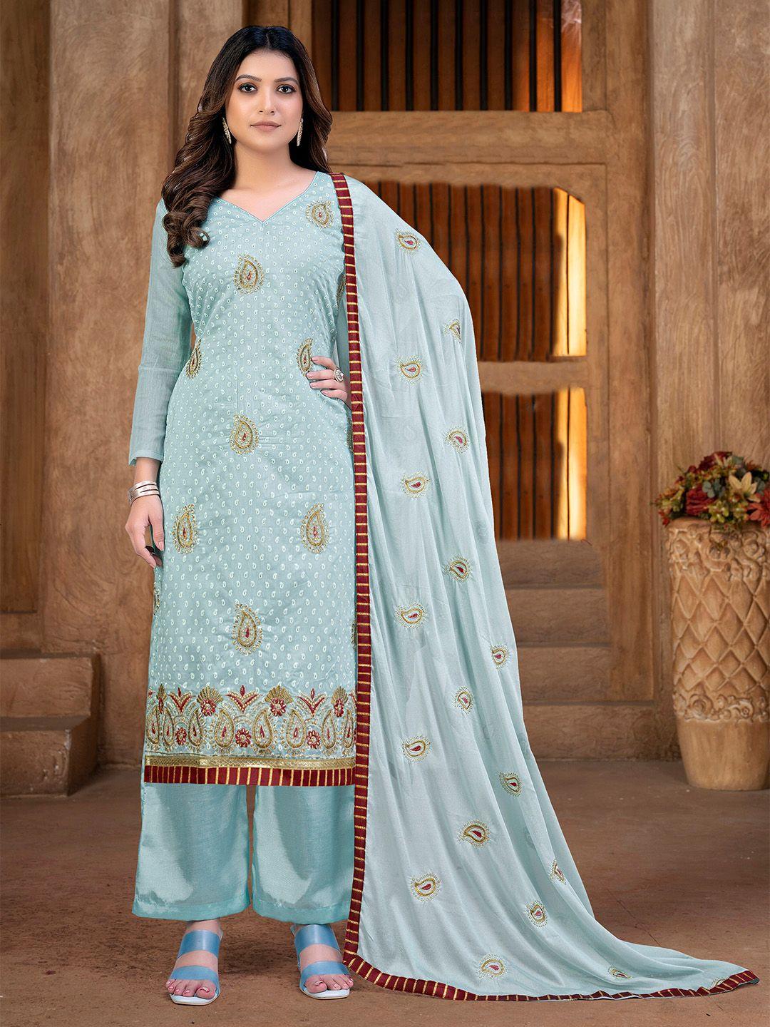 kalini grey & grey embroidered pure cotton unstitched dress material