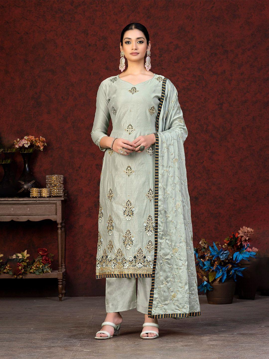 kalini grey & grey embroidered unstitched dress material