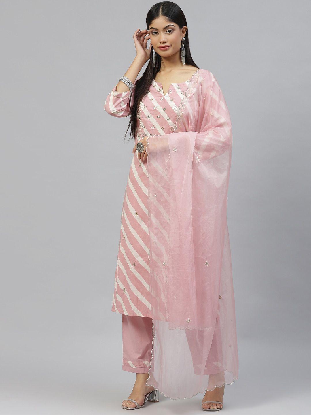 kalini leheriya printed gotta patti pure cotton straight kurta & trouser with dupatta