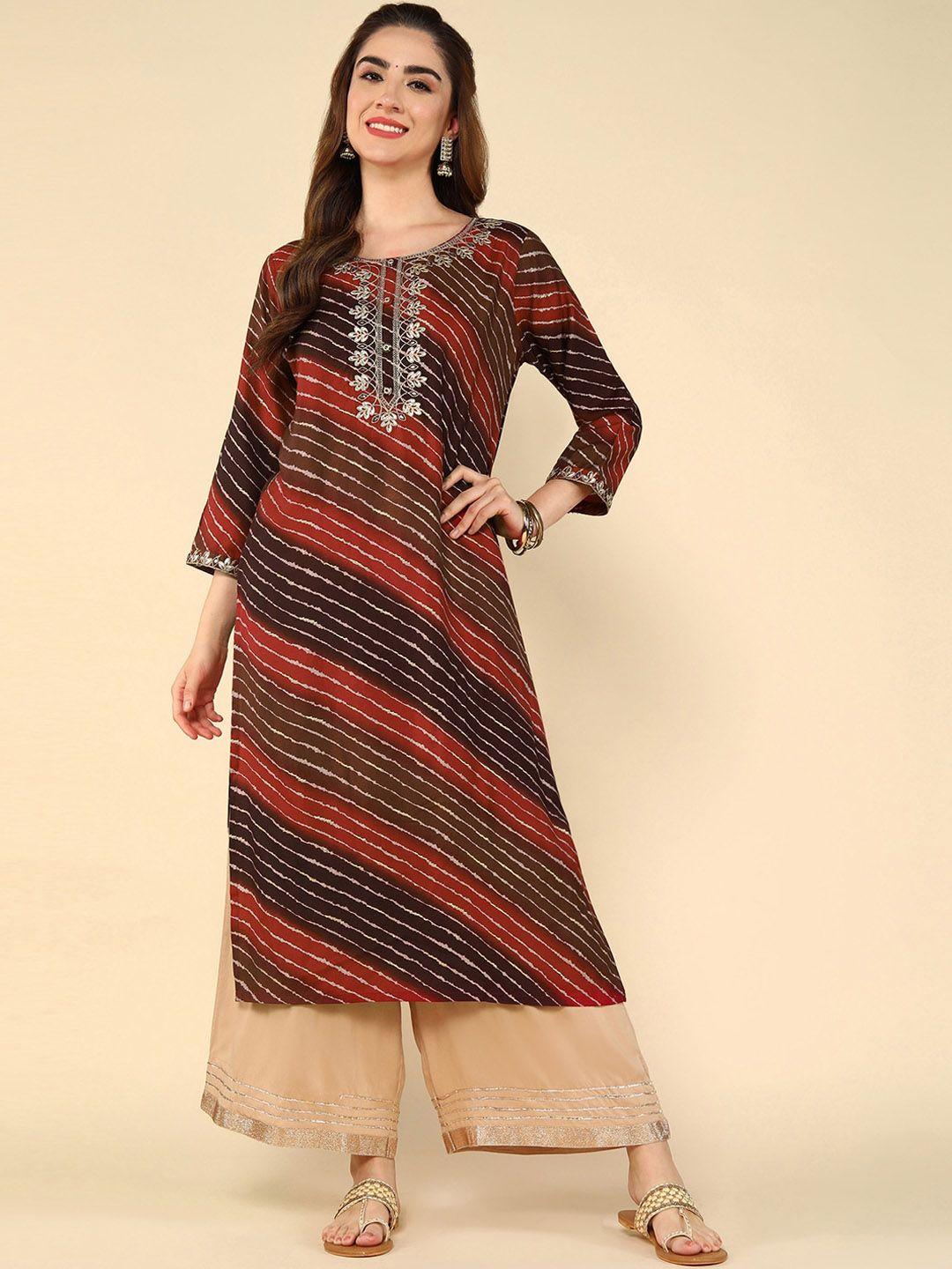 kalini leheriya printed round neck thread work straight cotton kurta