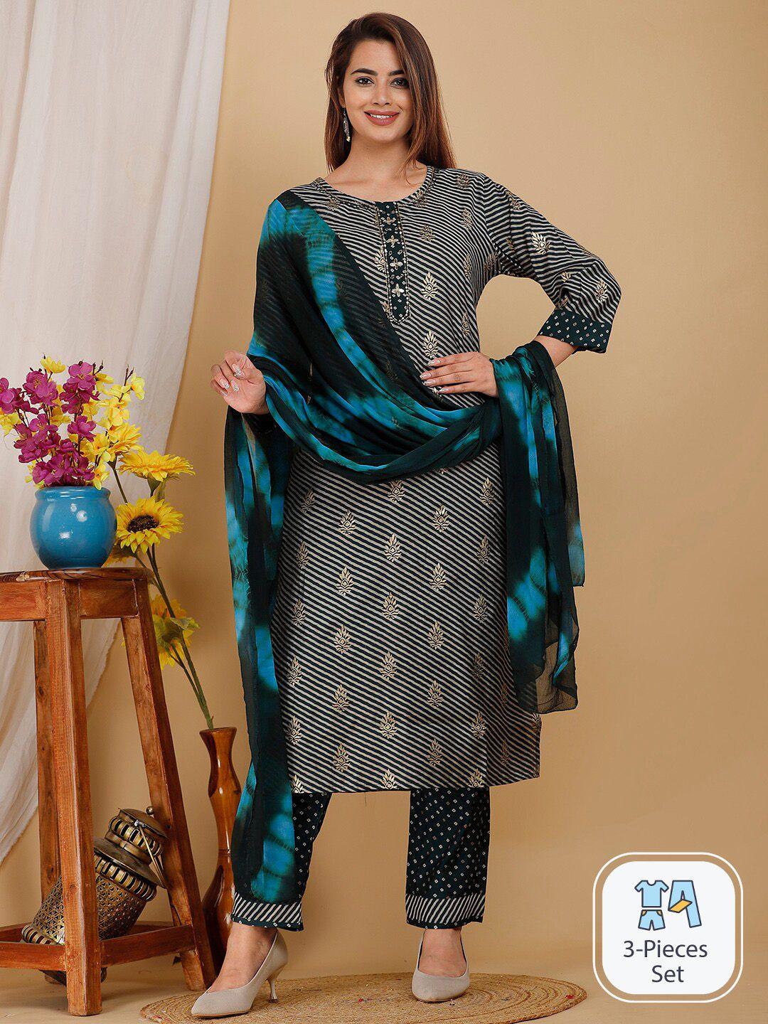 kalini leheriya printed sequinned chanderi silk kurta with trousers & dupatta