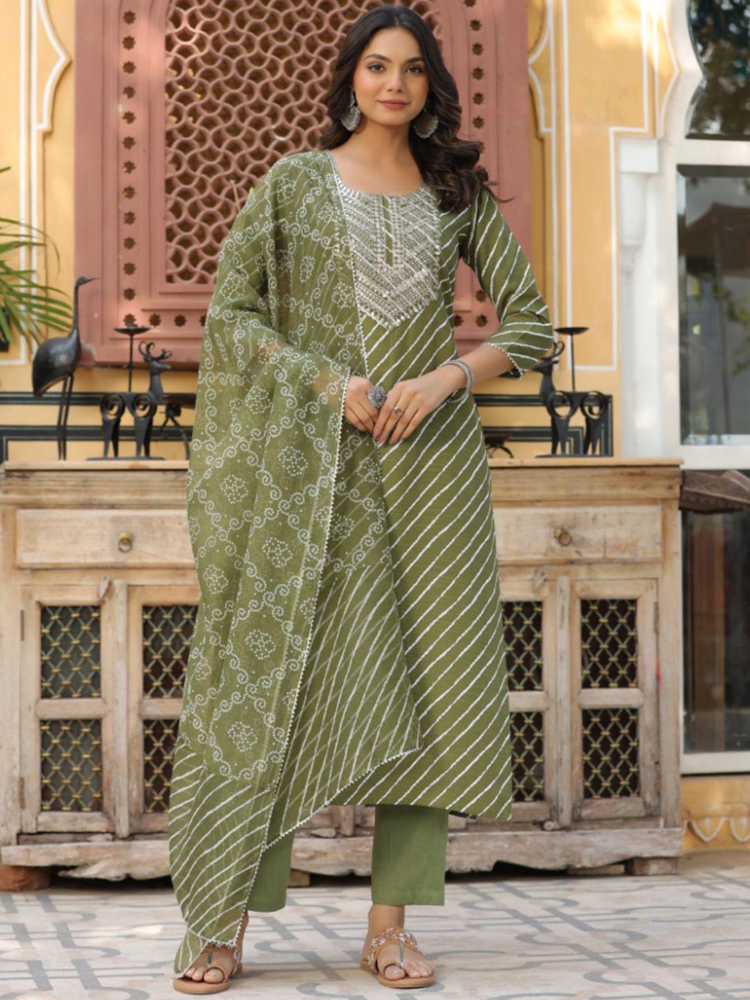 kalini leheriya printed sequinned detail straight kurta with trousers & dupatta