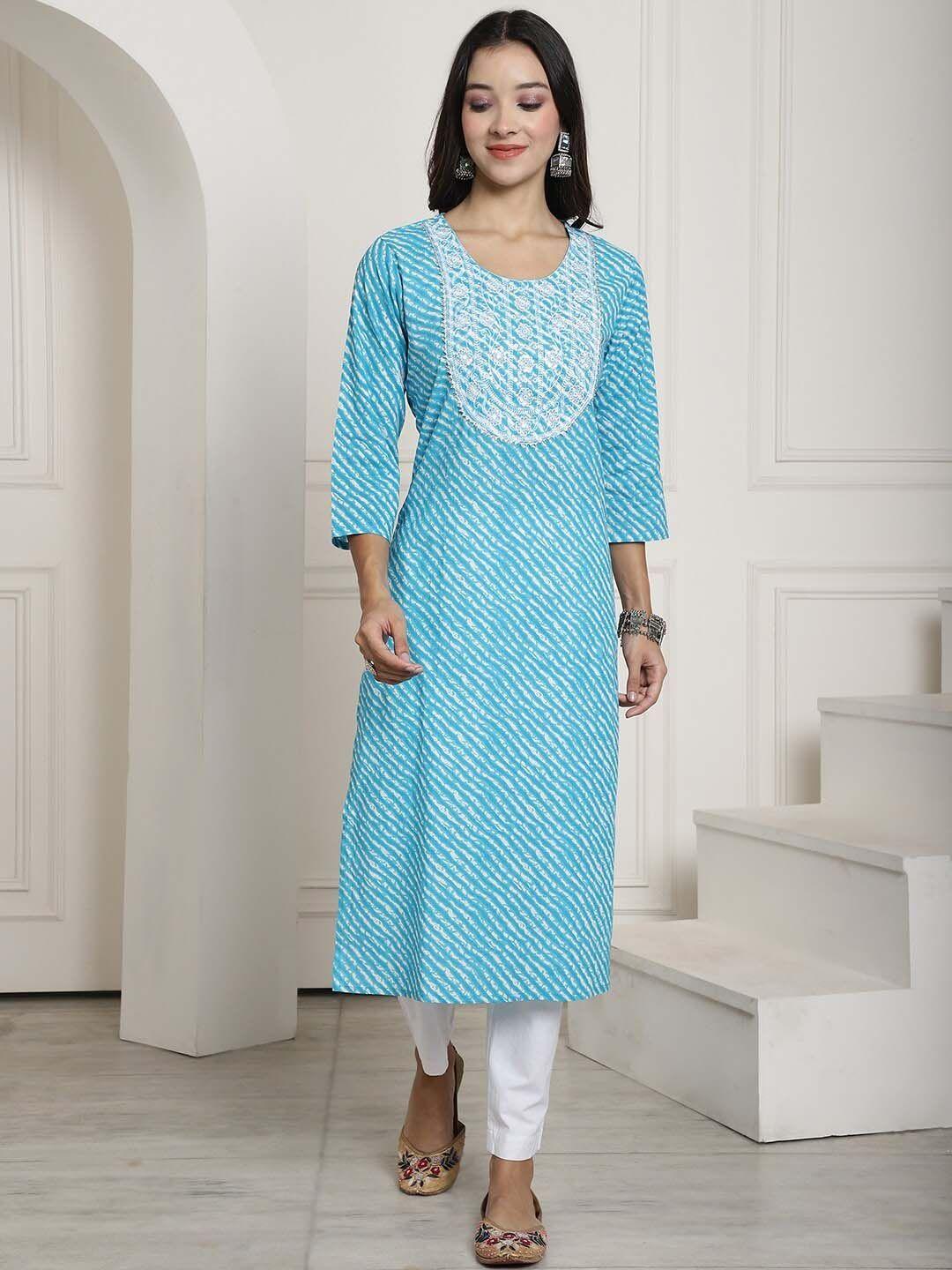 kalini leheriya printed sequinned pure cotton straight kurta