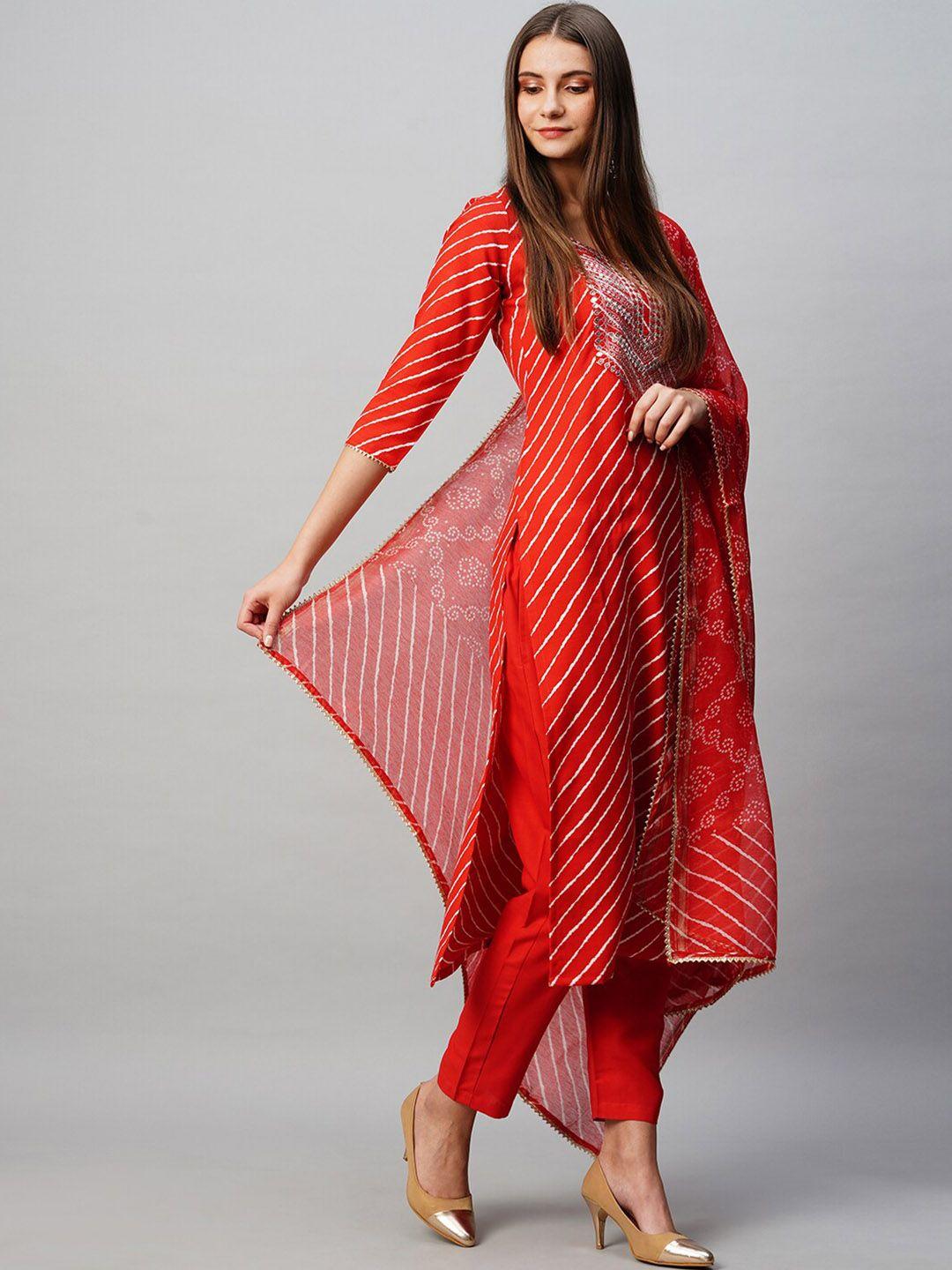 kalini leheriya printed sequinned straight kurta with trousers & dupatta