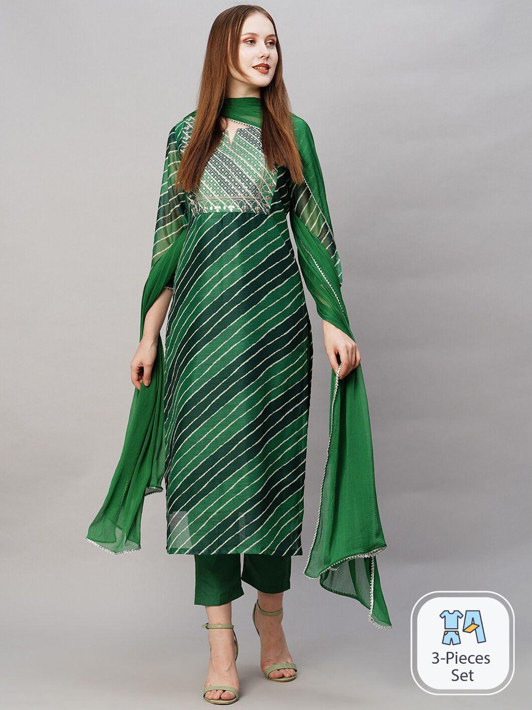 kalini leheriya printed thread work kurta with trousers & dupatta