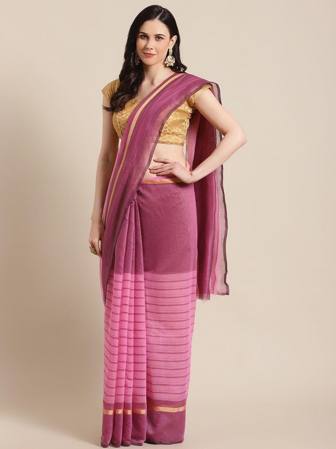 kalini magenta & gold-toned striped pure cotton saree