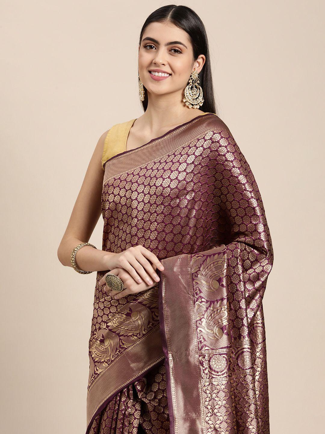 kalini magenta & golden woven design banarasi saree