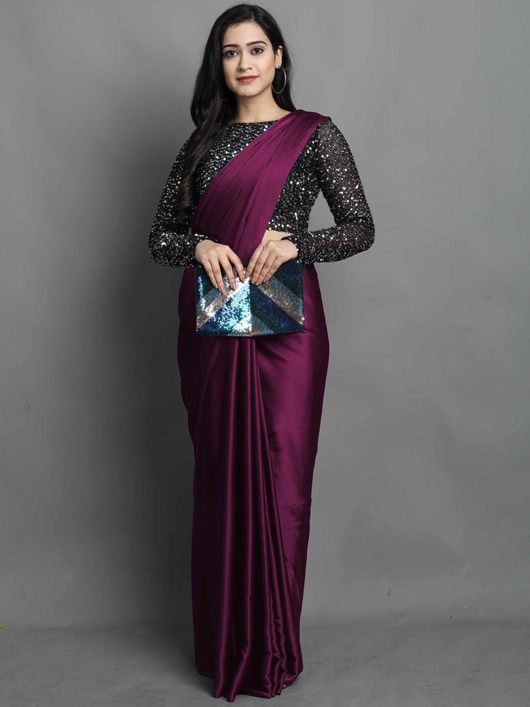 kalini magenta sequinned satin saree