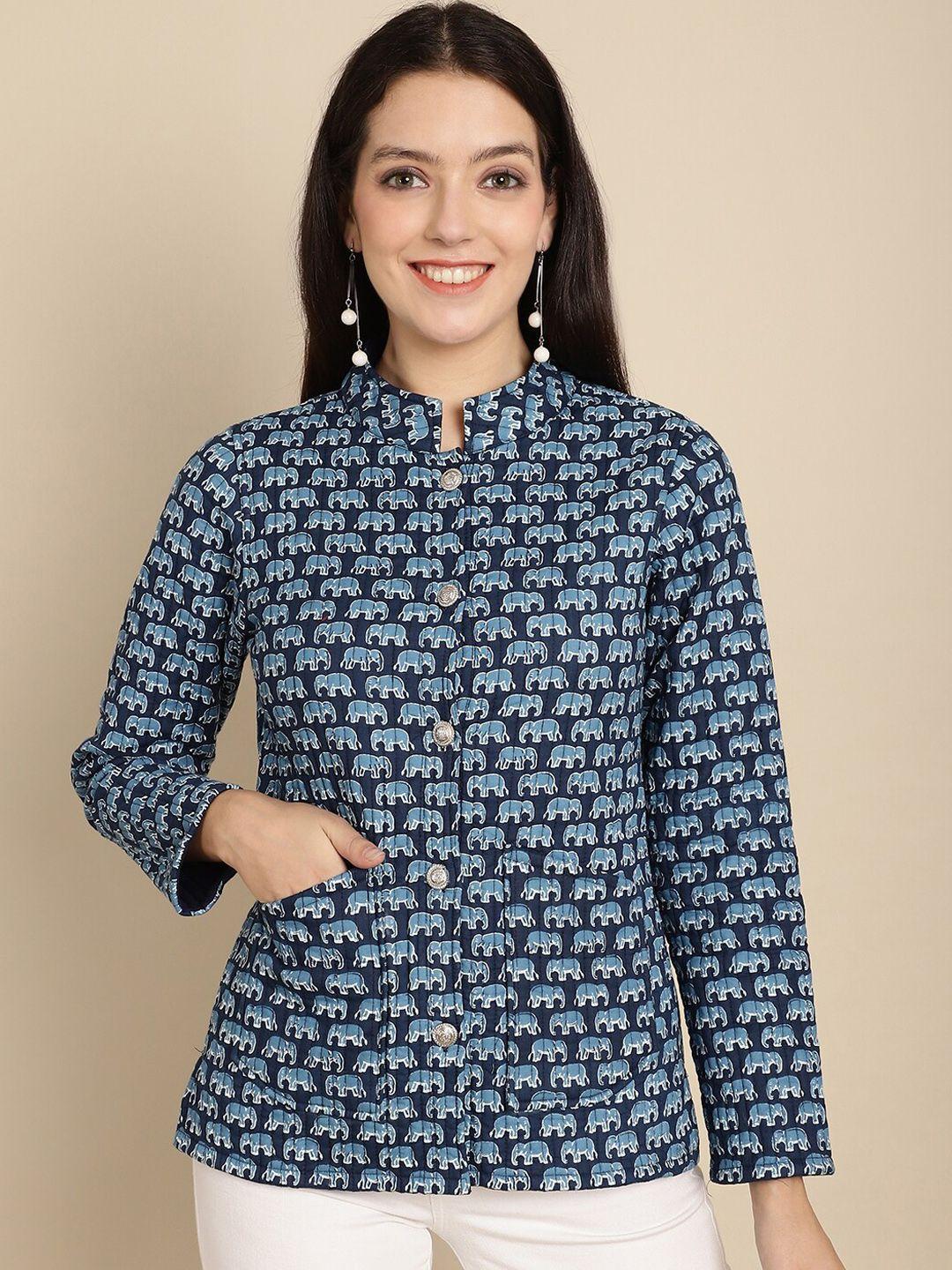 kalini mandarin collar conversational printed lightweight cotton tailored jacket