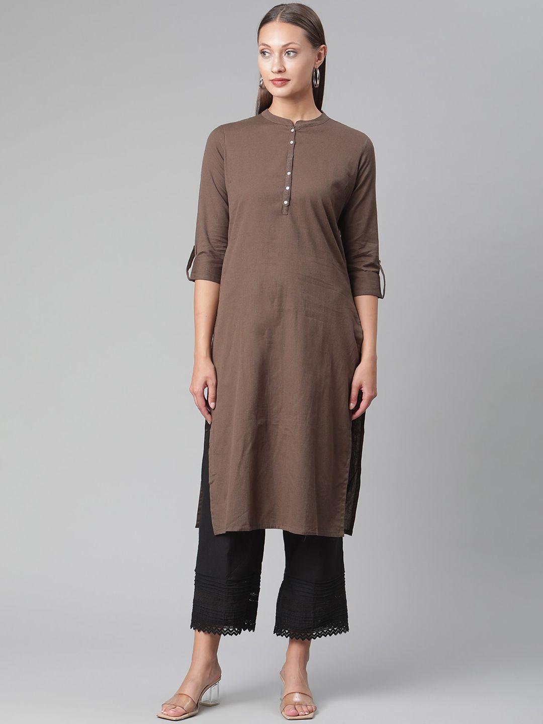 kalini mandarin collar roll-up sleeves cotton straight kurta