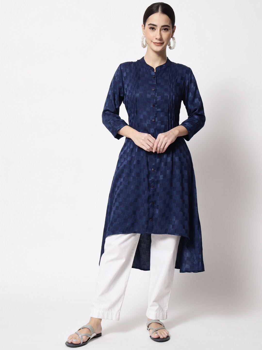 kalini mandarin collar shirt style midi kurti