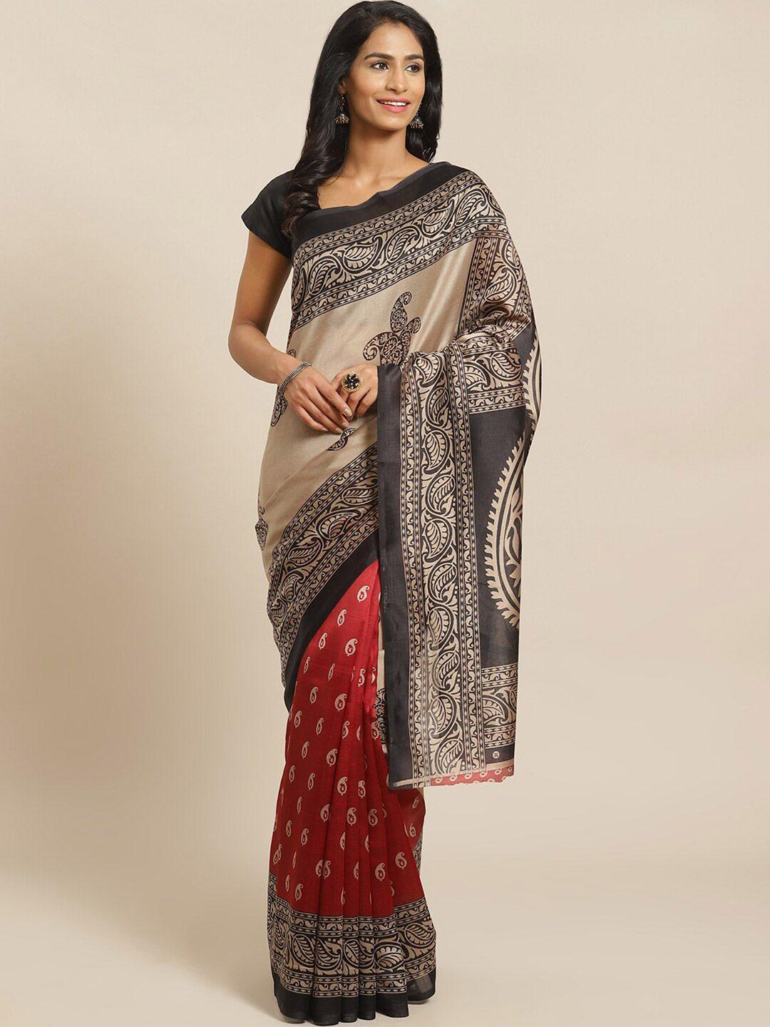 kalini maroon & black ethnic motifs printed mysore silk saree