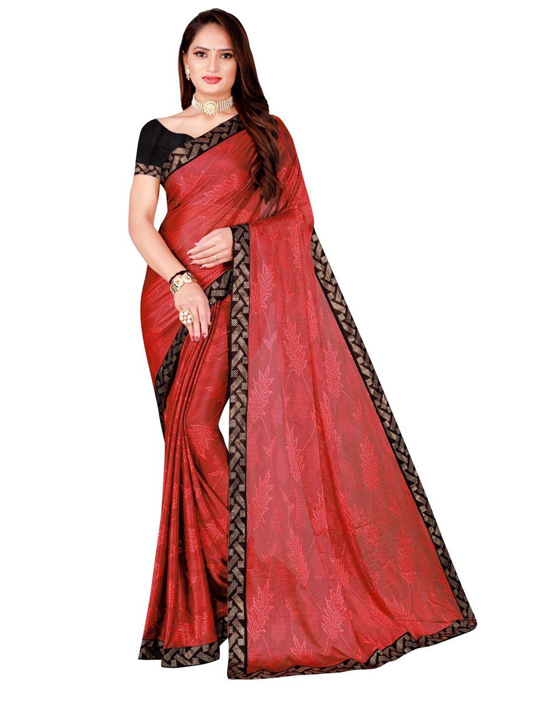 kalini maroon & black floral art silk  foil print saree