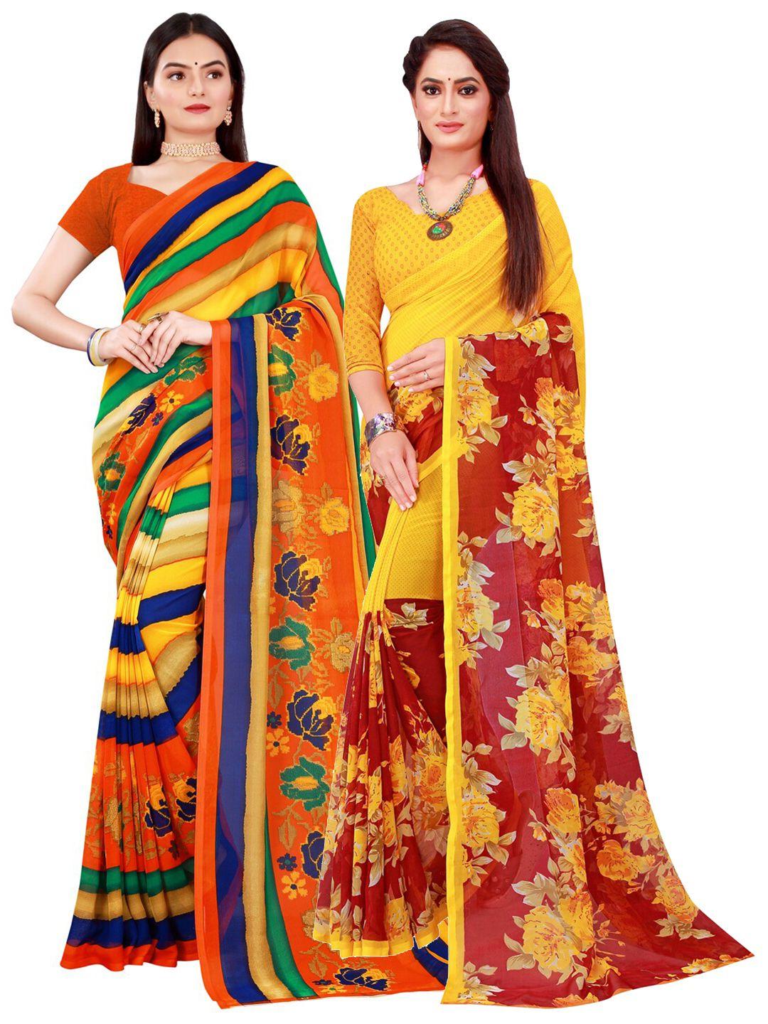 kalini maroon & blue set of 2 pure georgette saree