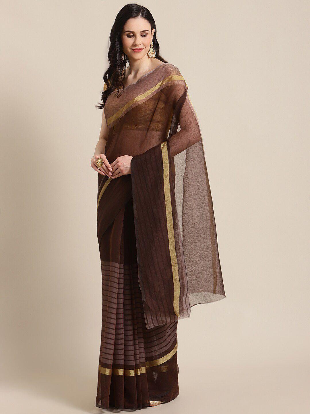 kalini maroon & gold-toned striped pure cotton  saree