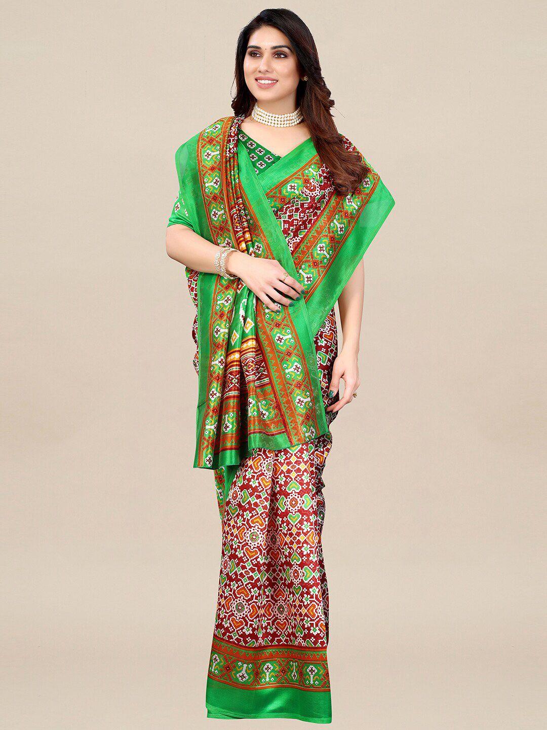 kalini maroon & green ethnic motifs art silk pochampally saree